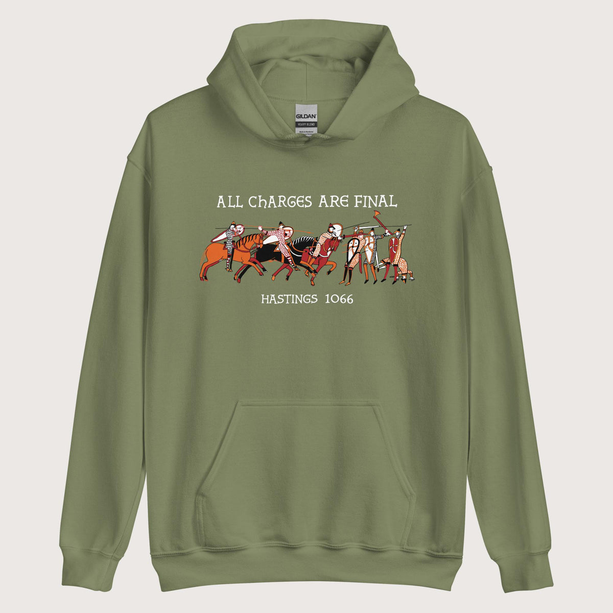 Military Green Bayeux Tapestry All Charges Are Final Hoodie - history buff gift by HistoHead