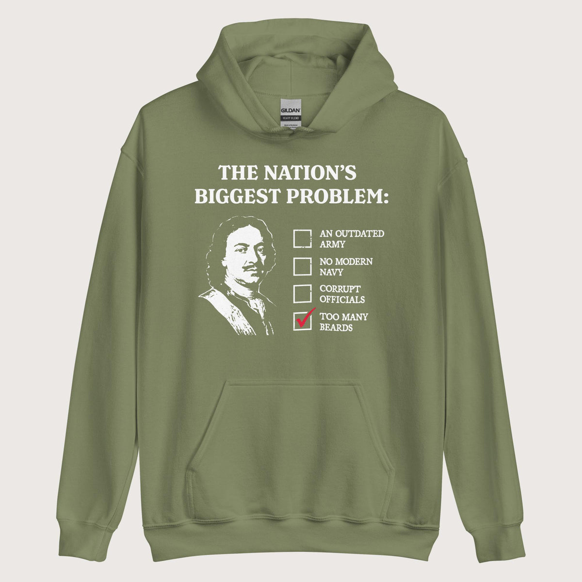 Military Green Peter the Great's Beard Tax Hoodie - history buff gift by HistoHead