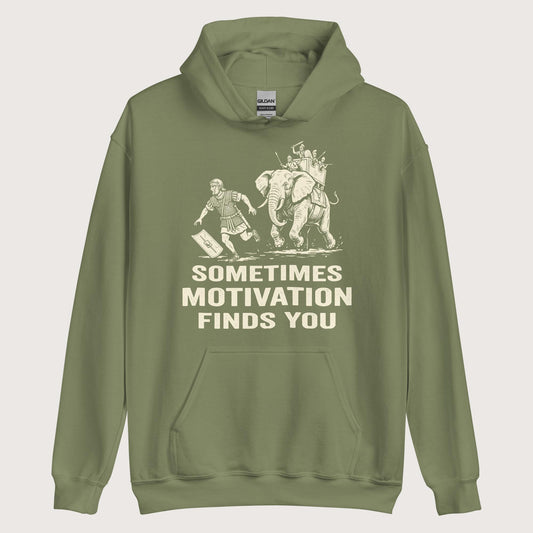 Military Green Motivation Finds You War Elephant Edition Hoodie - history buff gift by HistoHead