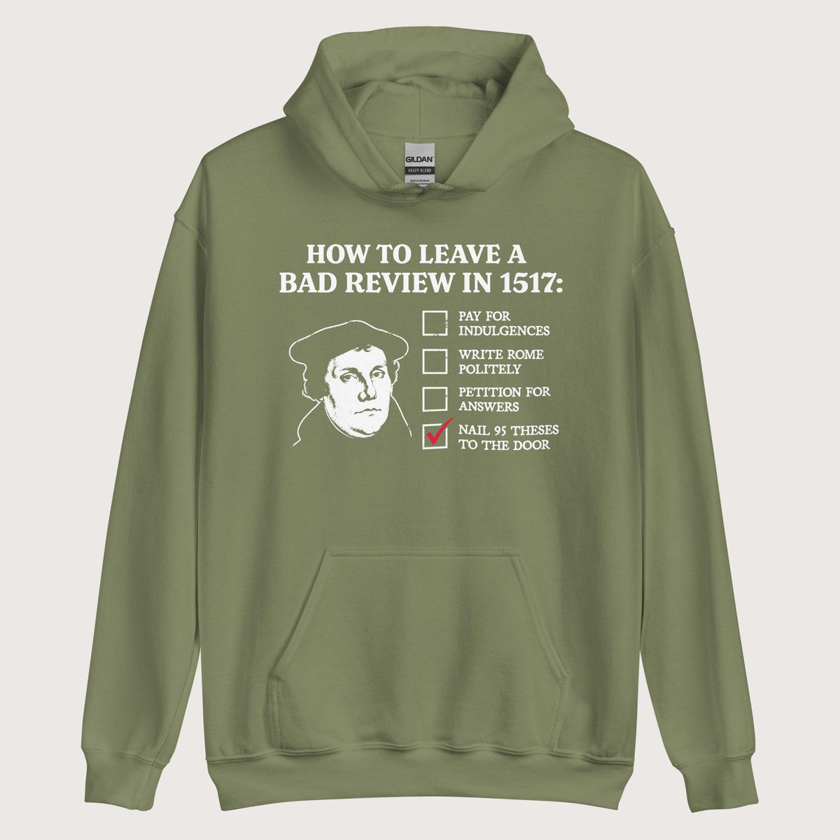 Military Green Martin Luther's Conflict Resolution Hoodie - history buff gift by HistoHead