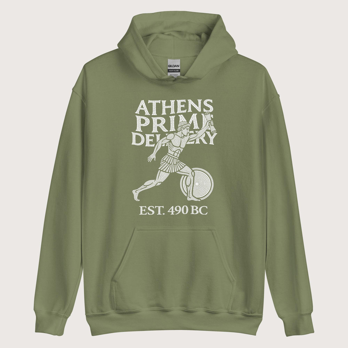 Military Green Athens Prime Delivery Hoodie - history buff gift by HistoHead