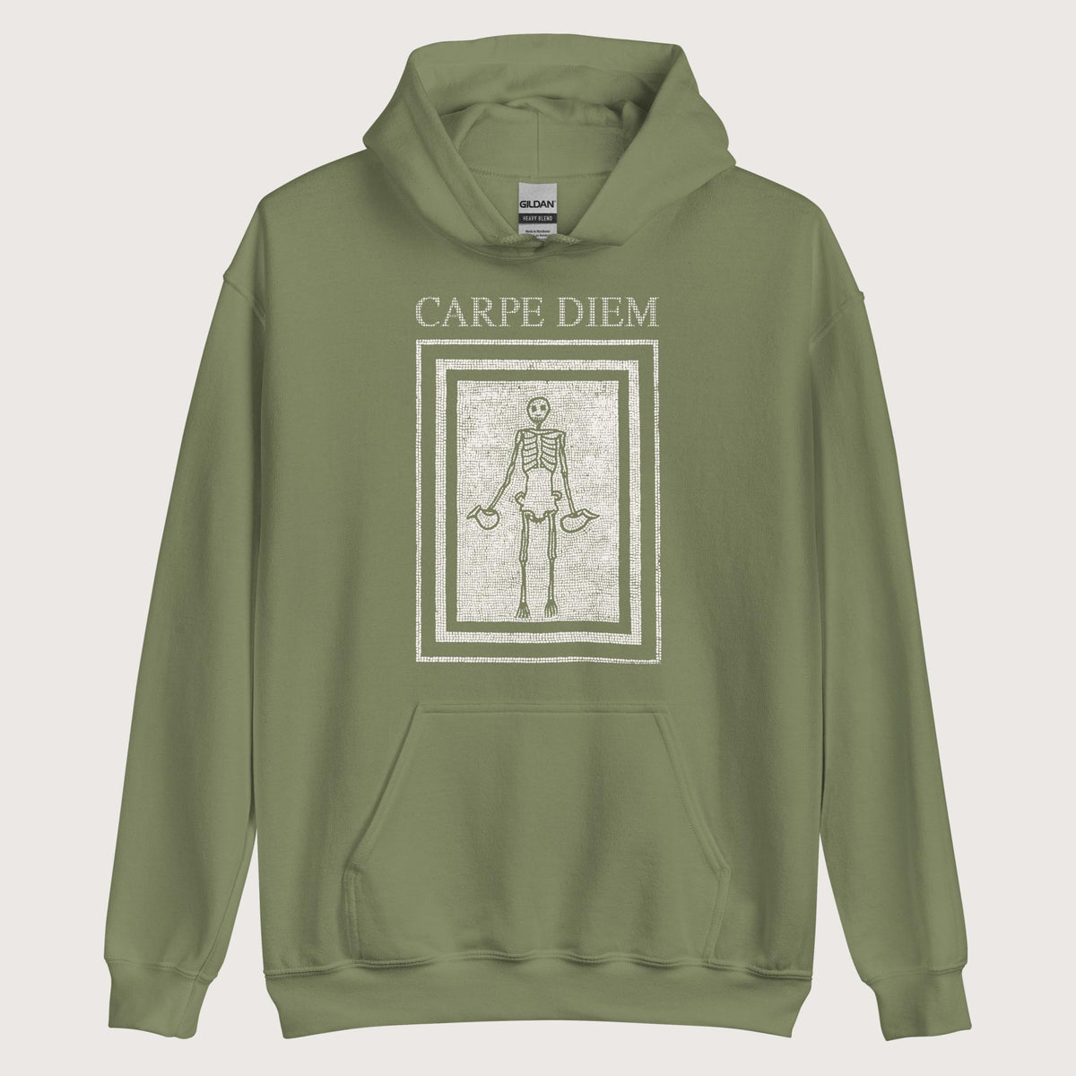 Military Green Carpe Diem Skeleton Hoodie - history buff gift by HistoHead