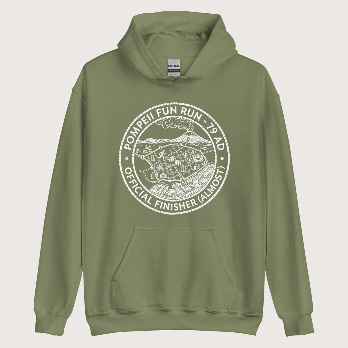Military Green Pompeii Fun Run Official Finisher Hoodie - history buff gift by HistoHead