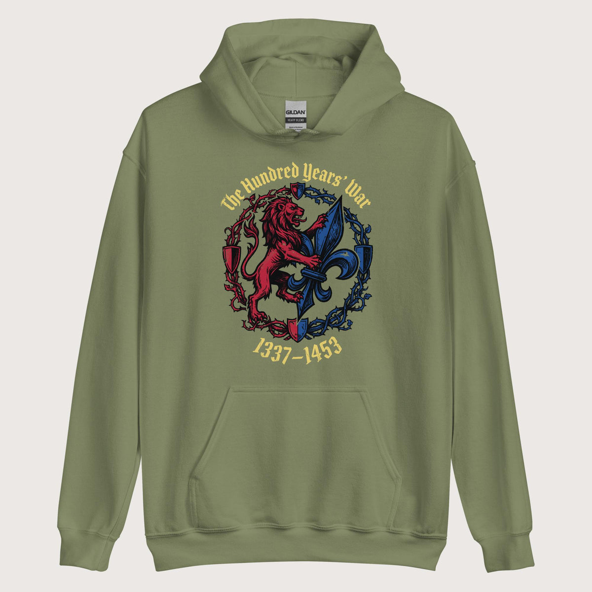 Military Green The Hundred Years' War Hoodie - history buff gift by HistoHead