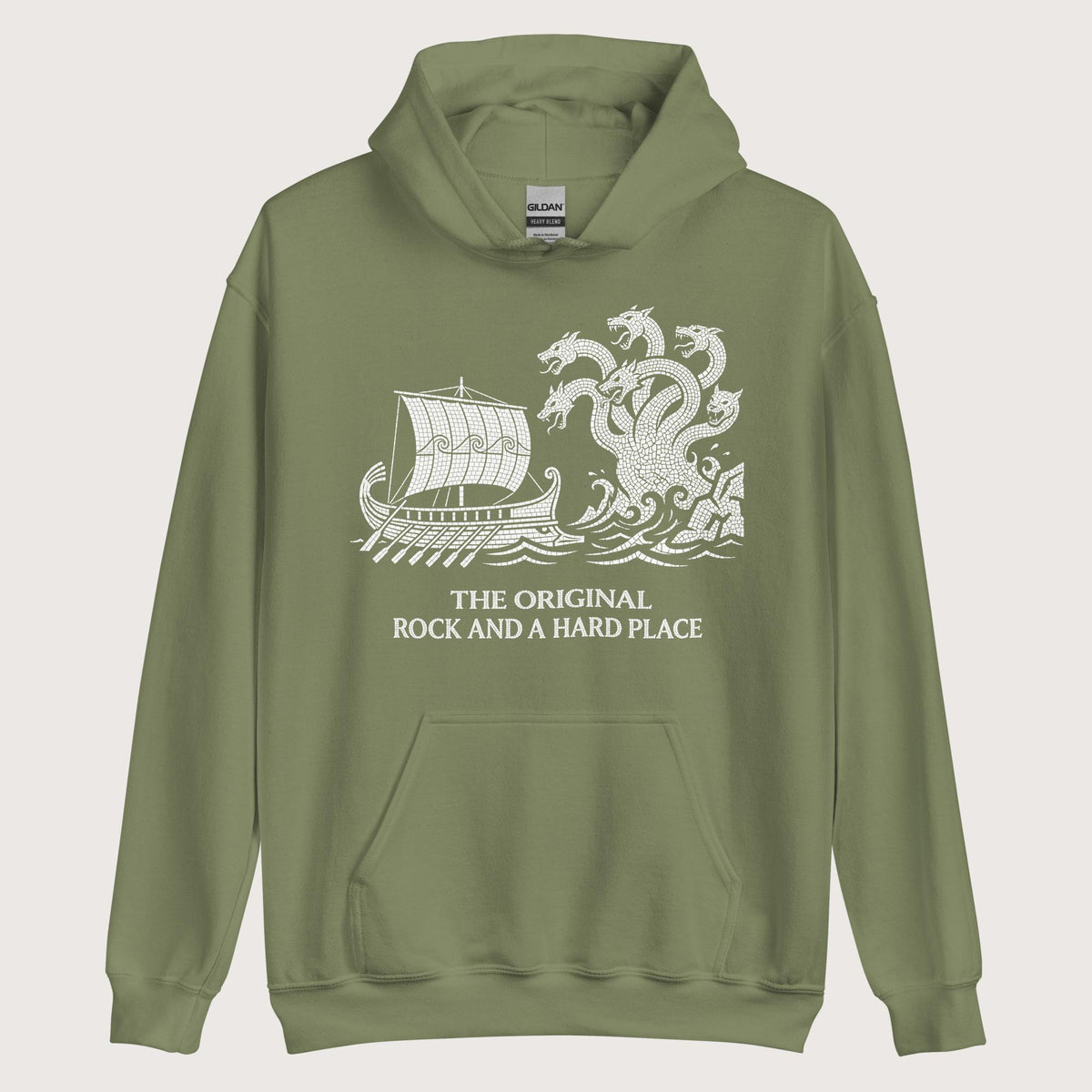 Military Green Odyssey Rock and a Hard Place Hoodie - history buff gift by HistoHead