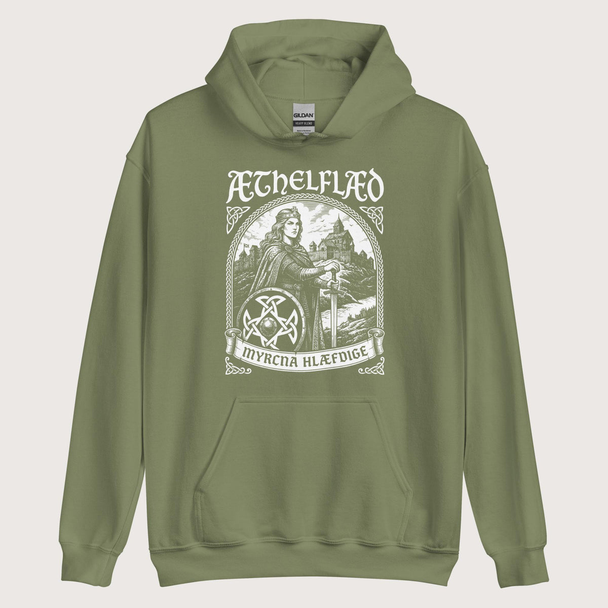 Military Green Aethelflaed Lady of the Mercians Old English Hoodie - history buff gift by HistoHead