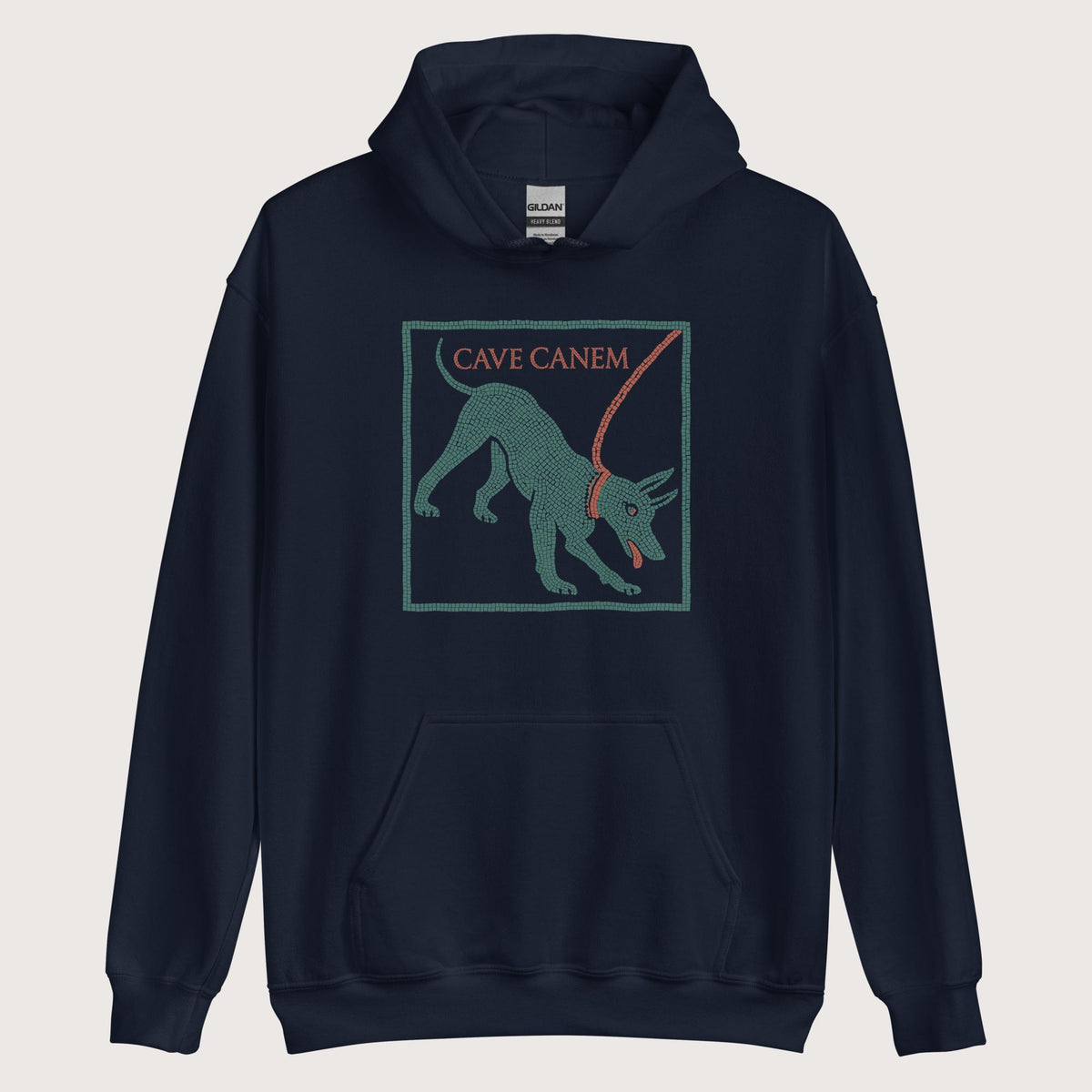 Navy Cave Canem Pompeii Mosaic Hoodie - history buff gift by HistoHead