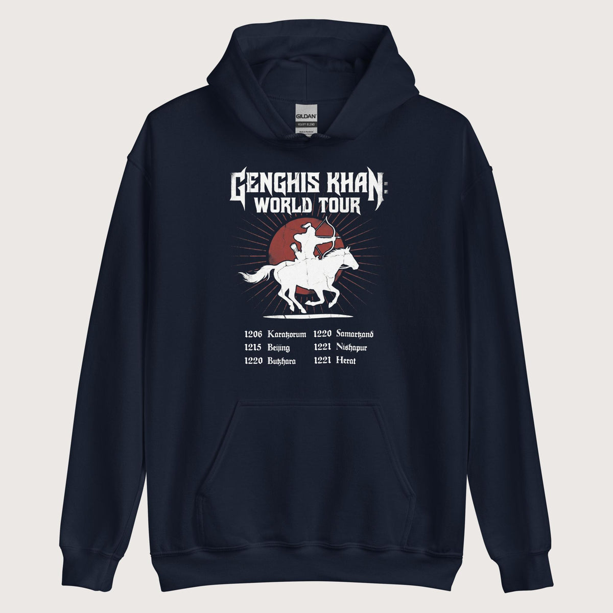 Navy Genghis Khan World Tour Hoodie - history buff gift by HistoHead