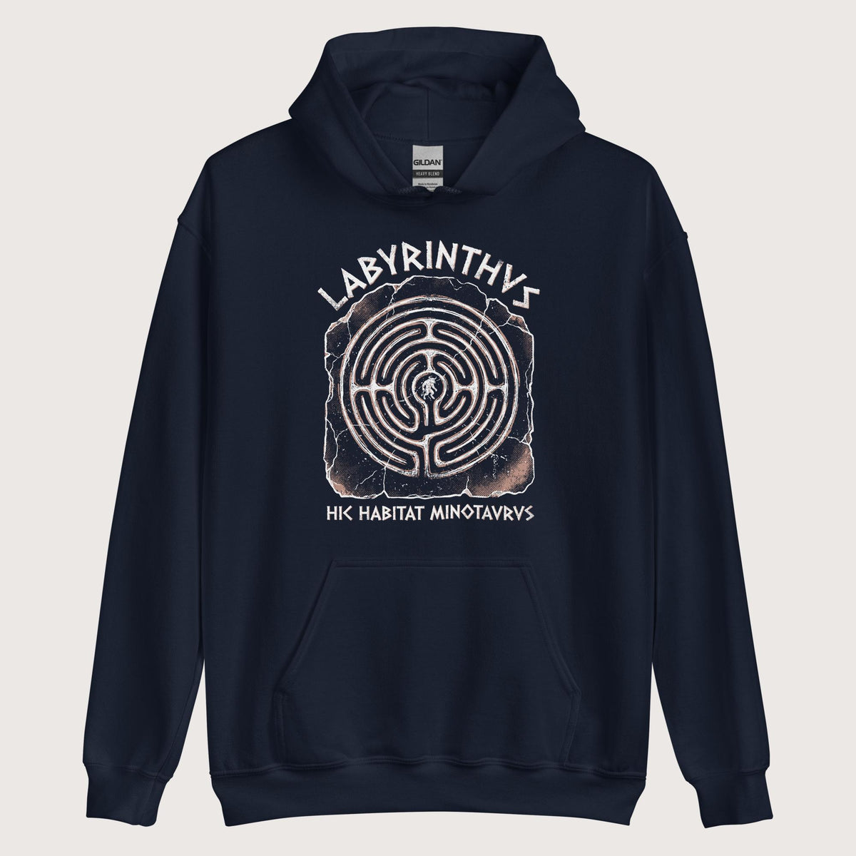 Navy Labyrinthus Here Lives Minotaur Hoodie - history buff gift by HistoHead