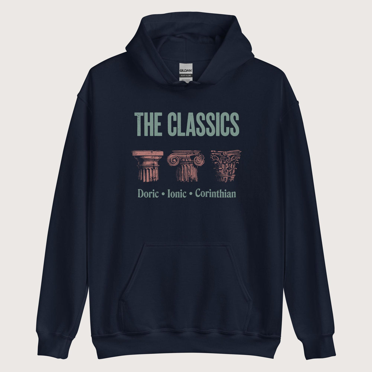 Navy The Classics Doric Ionic Corinthian Hoodie - history buff gift by HistoHead