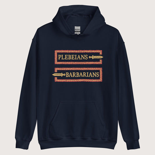 Navy Mosaic Plebeians or Barbarians Hoodie - history buff gift by HistoHead