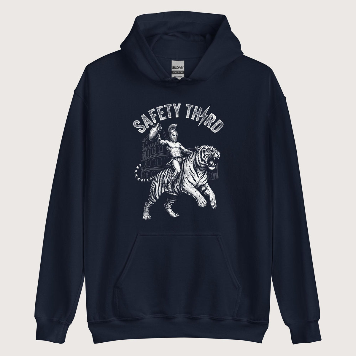 Navy Gladiator Safety Third Hoodie - history buff gift by HistoHead