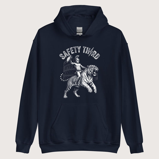 Navy Gladiator Safety Third Hoodie - history buff gift by HistoHead