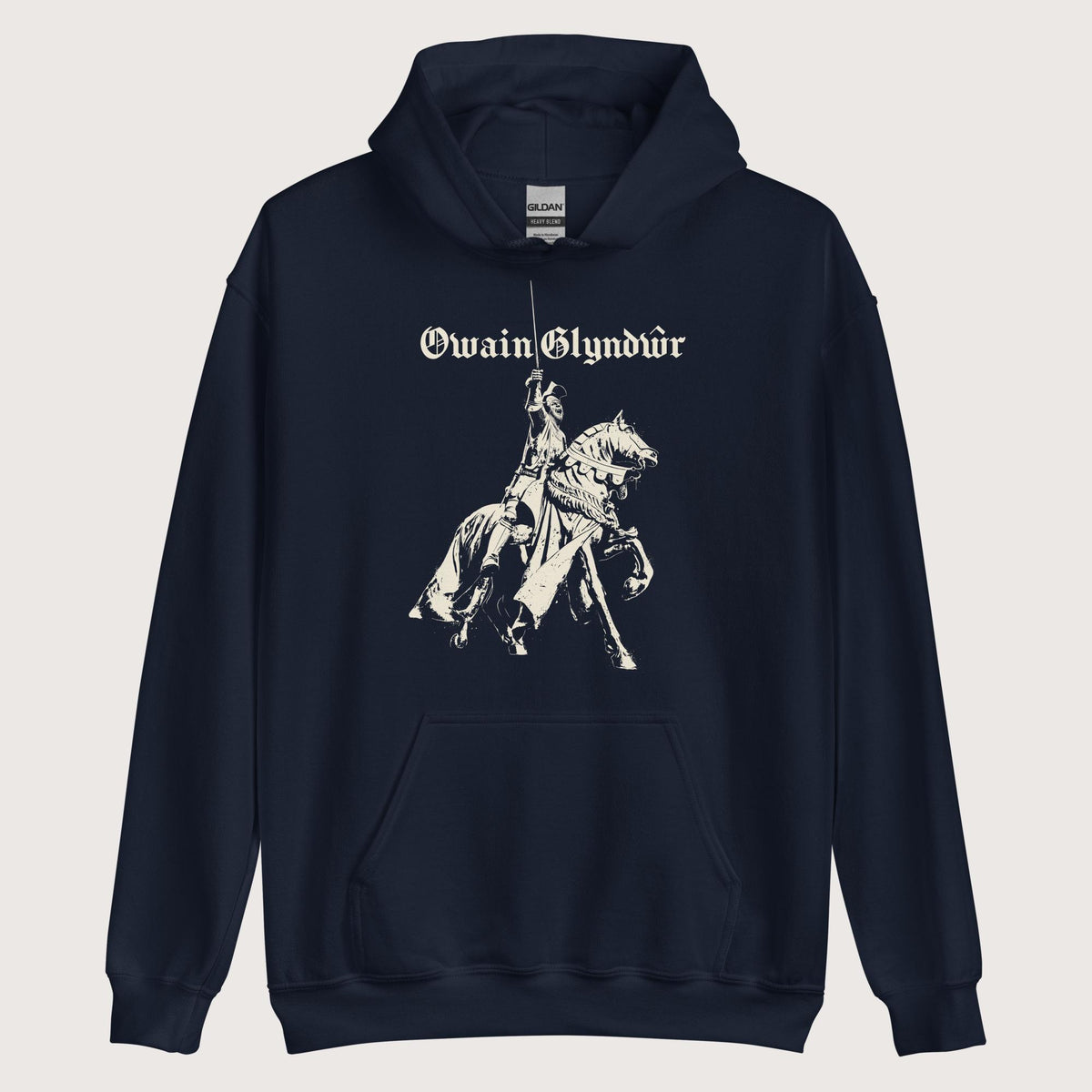 Navy Owain Glyndŵr Statue Hoodie - history buff gift by HistoHead
