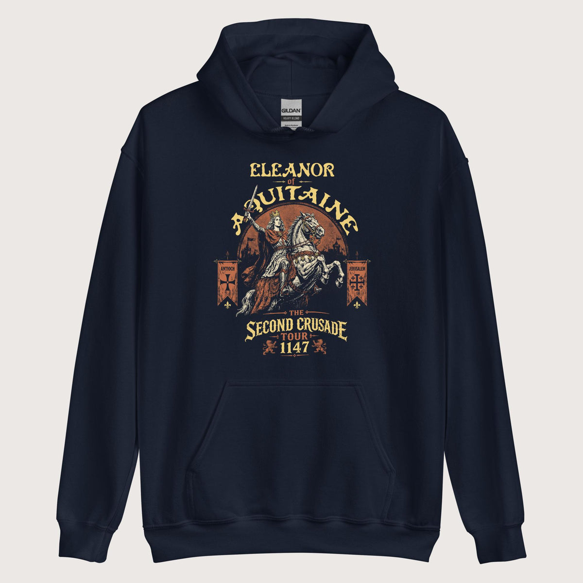 Navy Eleanor of Aquitaine Second Crusade Tour Hoodie - history buff gift by HistoHead