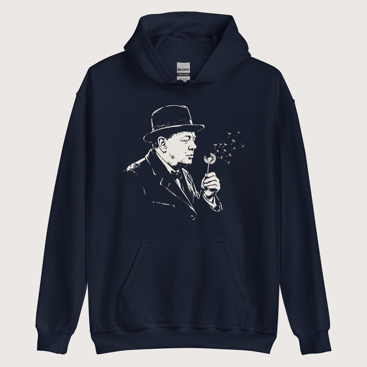 Navy Winston Churchill Blowing Wishes Hoodie - history buff gift by HistoHead