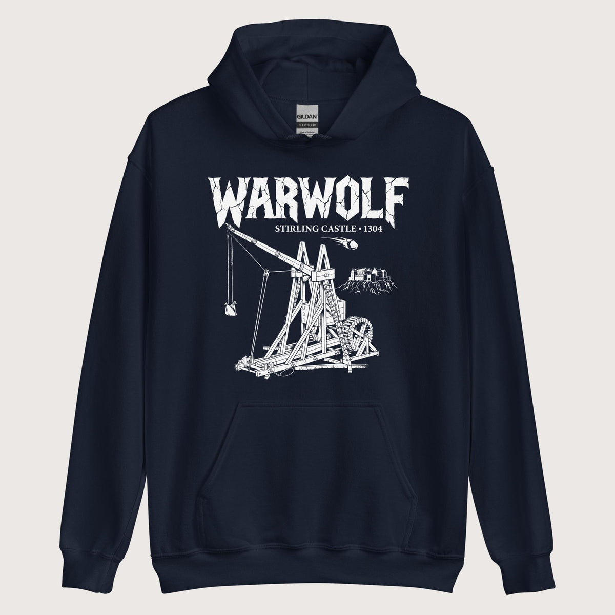 Navy Warwolf Trebuchet Hoodie - history buff gift by HistoHead
