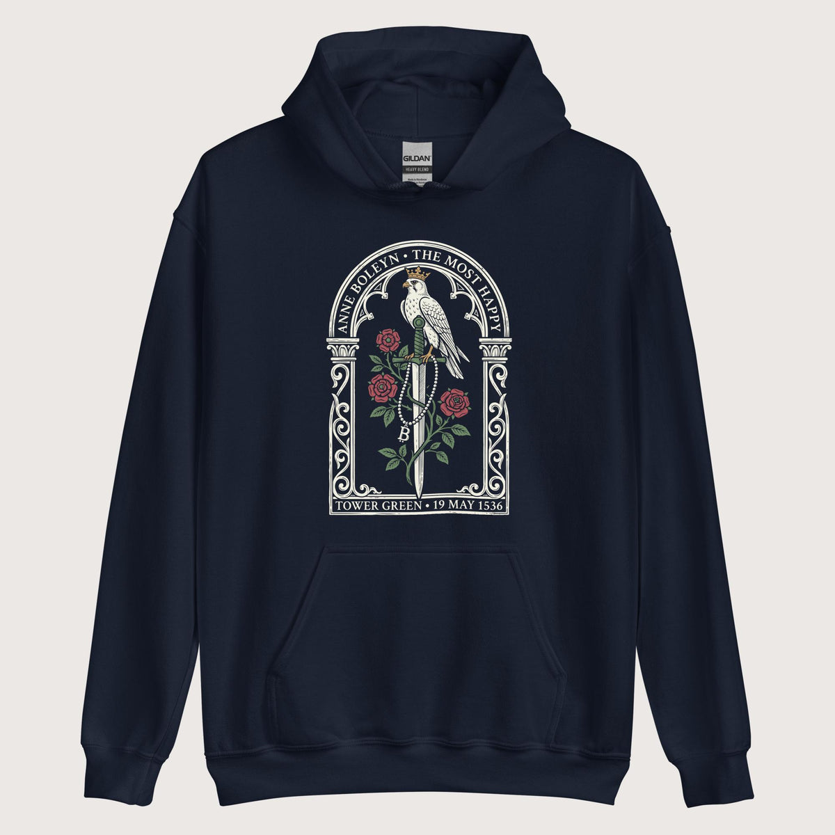 Navy Anne Boleyn Falcon Hoodie - history buff gift by HistoHead