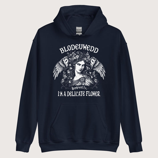 Navy Blodeuwedd Apparently I'm A Delicate Flower Hoodie - history buff gift by HistoHead