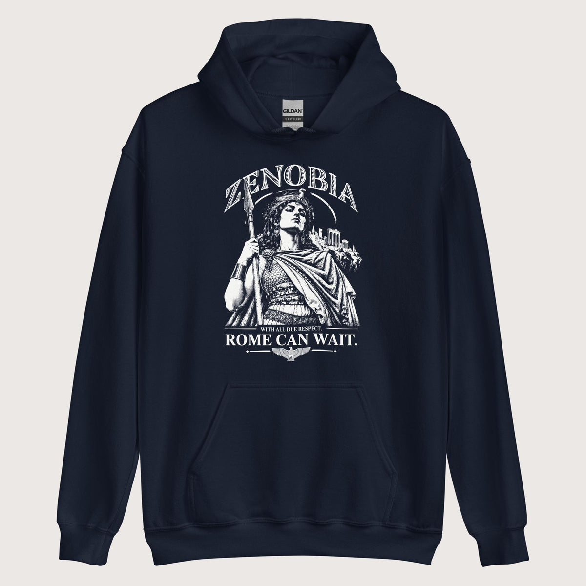 Navy Zenobia With All Due Respect Rome Can Wait Hoodie - history buff gift by HistoHead