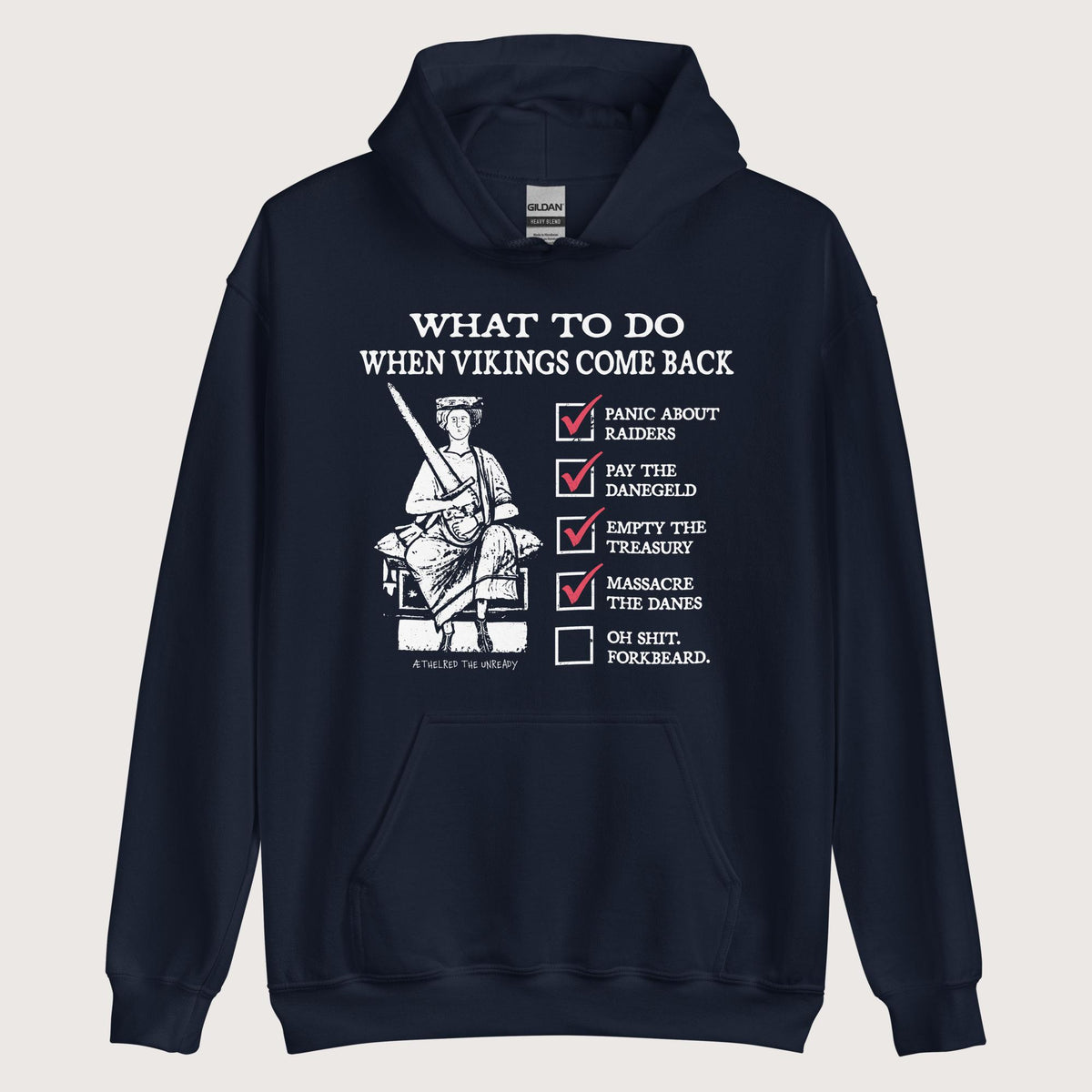 Navy Æthelred the Unready Viking Raid Survival Guide Hoodie - history buff gift by HistoHead