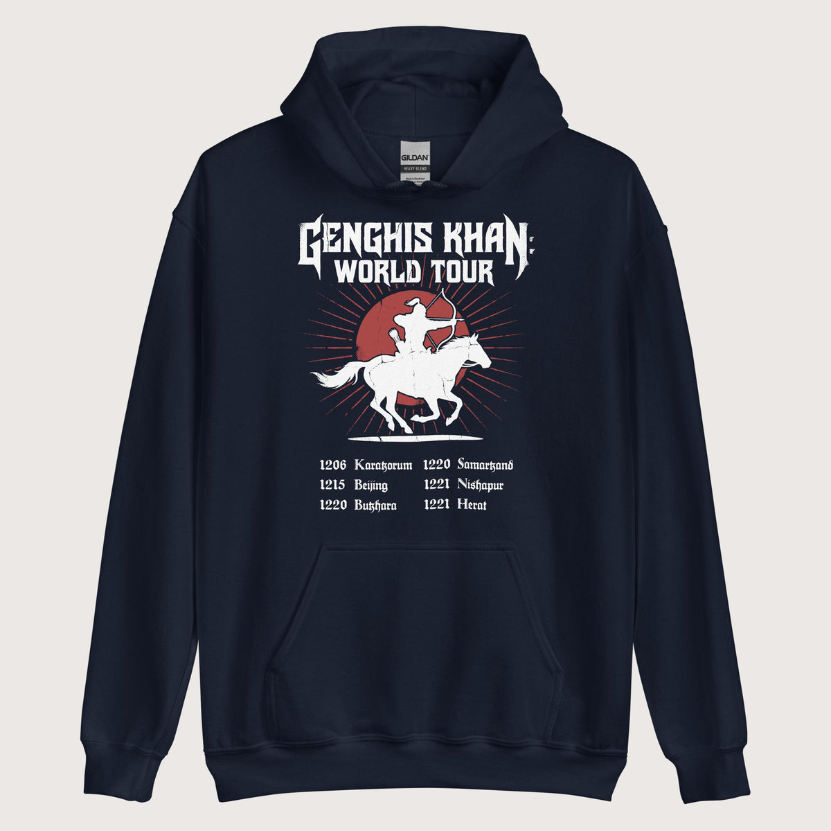 Navy Genghis Khan World Tour Hoodie - history buff gift by HistoHead
