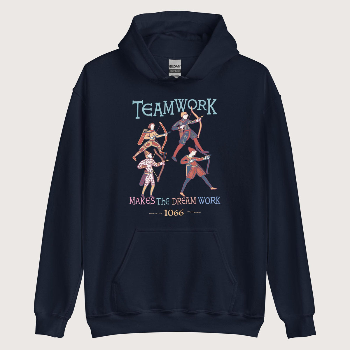 Navy Bayeux Tapestry Teamwork Makes the Dream Work Hoodie - history buff gift by HistoHead