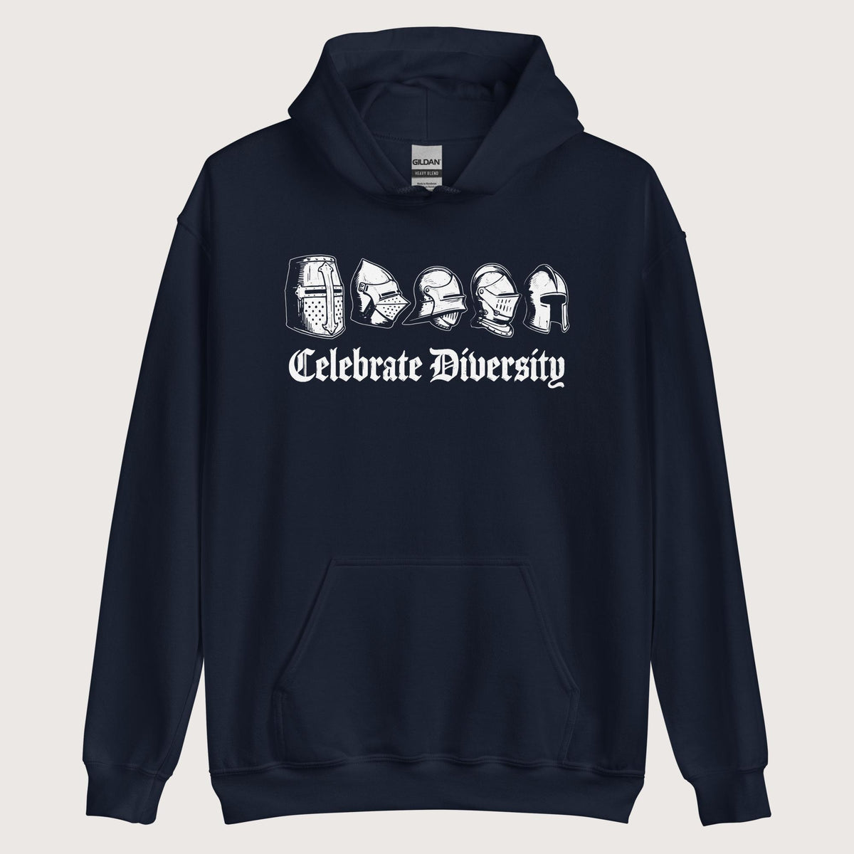 Navy Celebrate Diversity Medieval Helmets Edition Hoodie - history buff gift by HistoHead