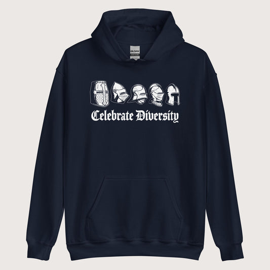 Navy Celebrate Diversity Medieval Helmets Edition Hoodie - history buff gift by HistoHead