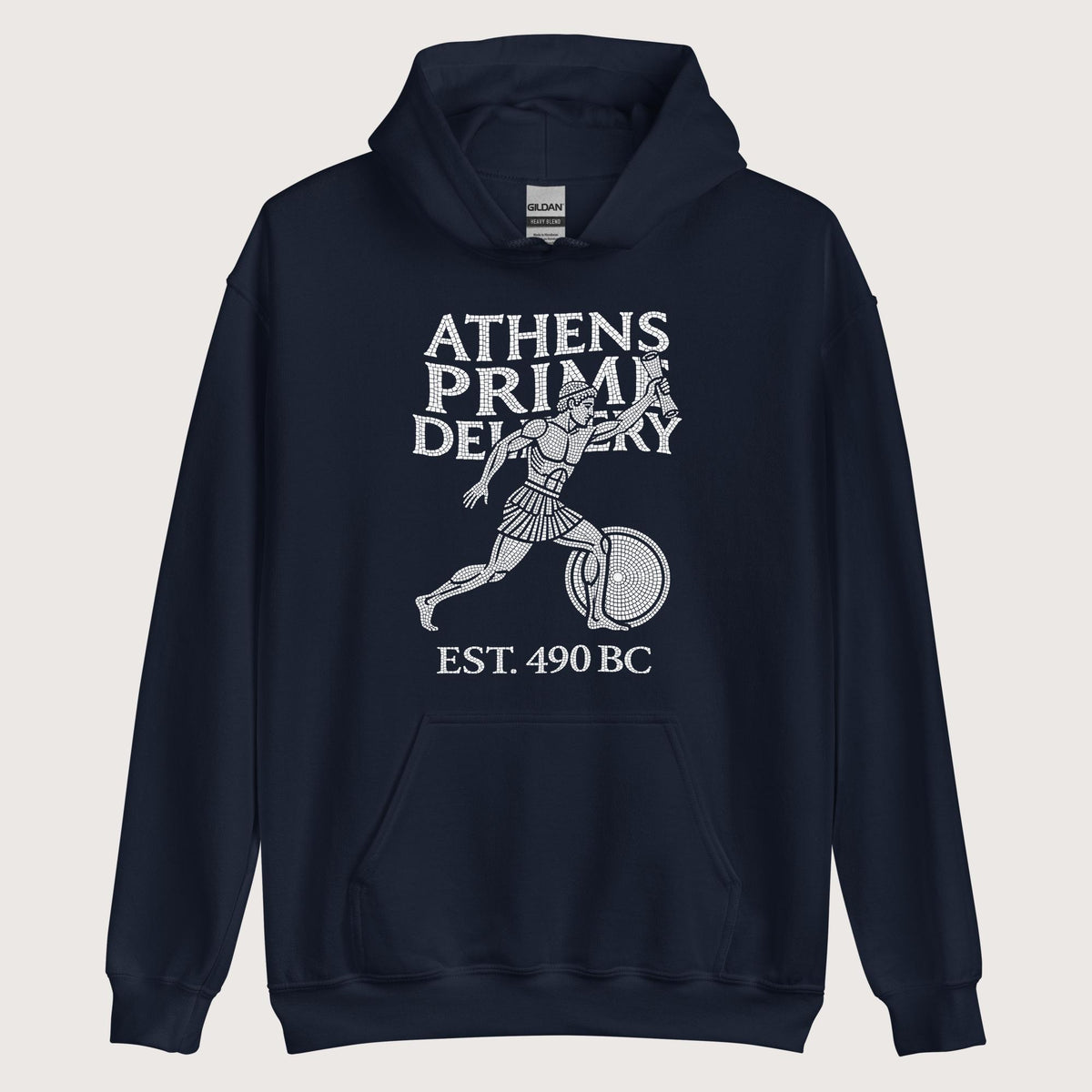 Navy Athens Prime Delivery Hoodie - history buff gift by HistoHead
