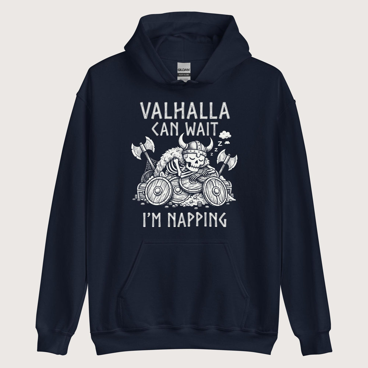 Navy Valhalla Can Wait Hoodie - history buff gift by HistoHead