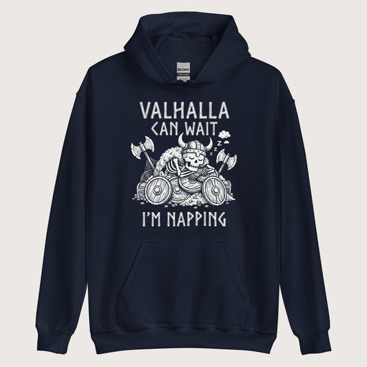 Navy Valhalla Can Wait Hoodie - history buff gift by HistoHead