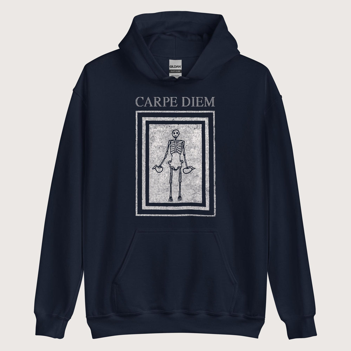 Navy Carpe Diem Skeleton Hoodie - history buff gift by HistoHead