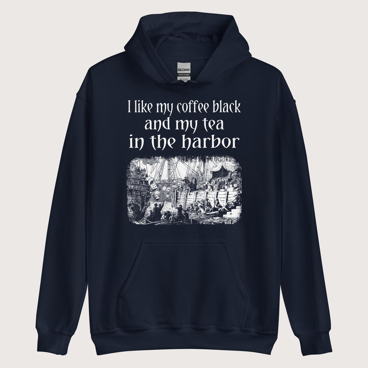 Navy Coffee Black Tea in the Harbor Hoodie - history buff gift by HistoHead