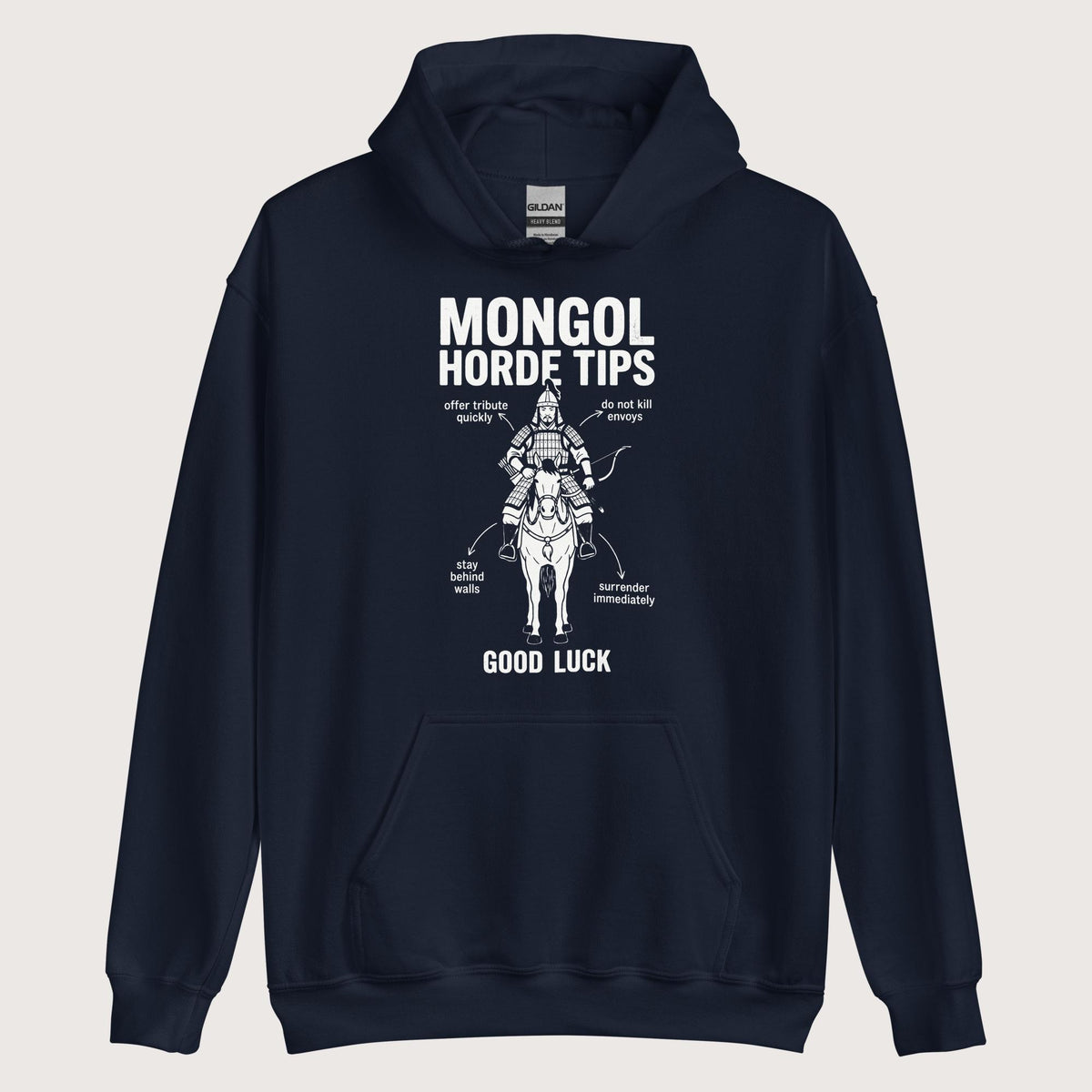 Navy Mongol Horde Tips Hoodie - history buff gift by HistoHead