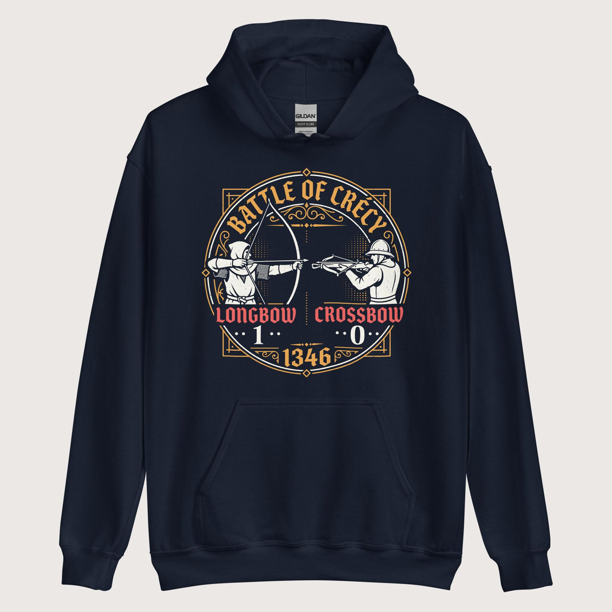 Navy Battle of Crécy Longbow vs Crossbow Hoodie - history buff gift by HistoHead
