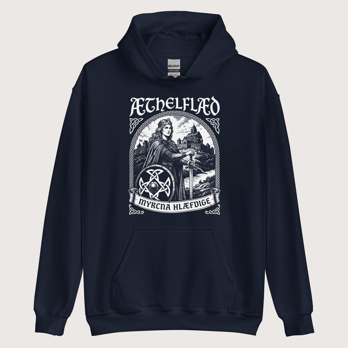 Navy Aethelflaed Lady of the Mercians Old English Hoodie - history buff gift by HistoHead