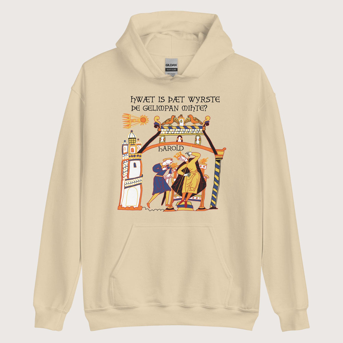 Sand Bayeux Tapestry What's the Worst That Could Happen in Old English Hoodie - history buff gift by HistoHead