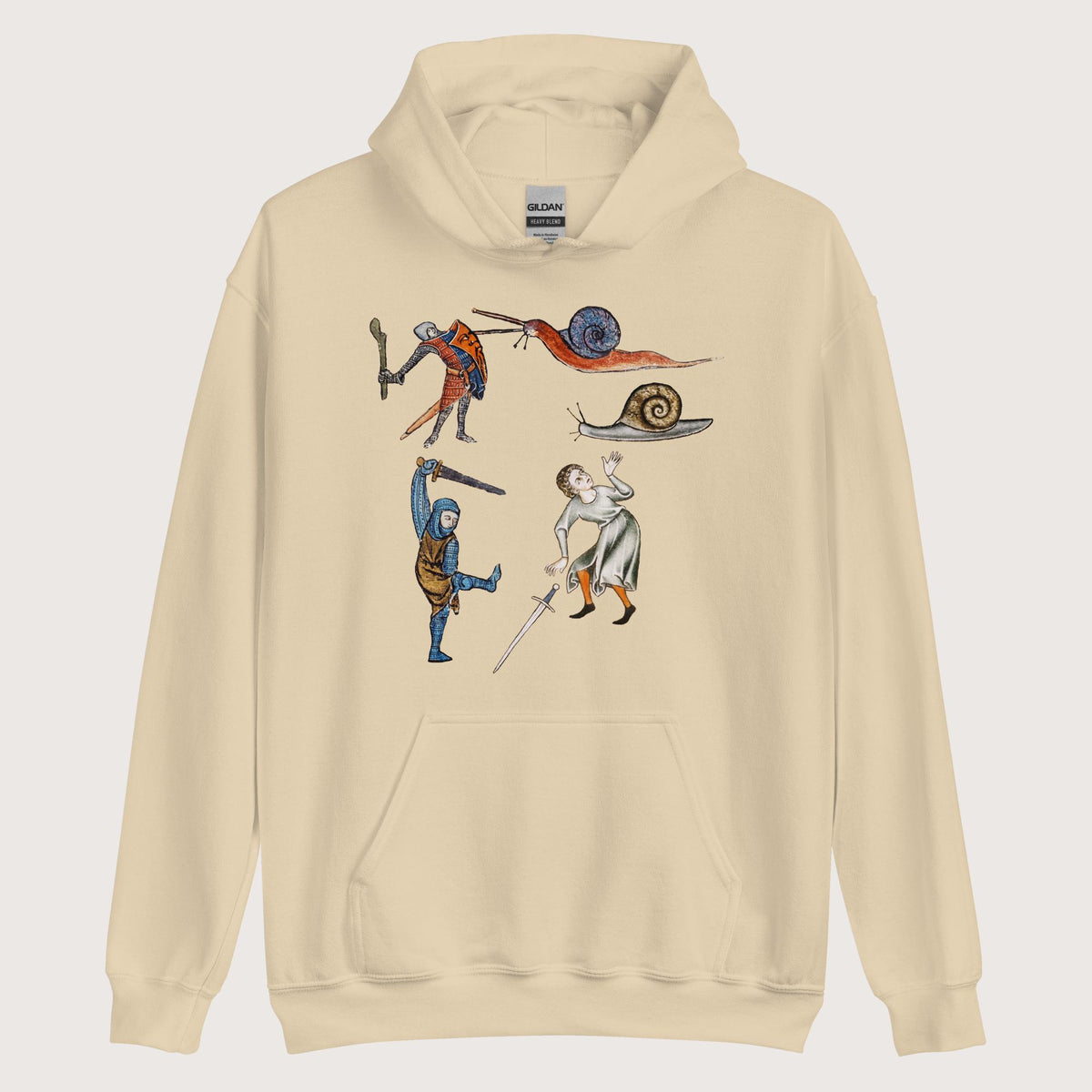 Sand Medieval Marginalia Snail Enemy Hoodie - history buff gift by HistoHead