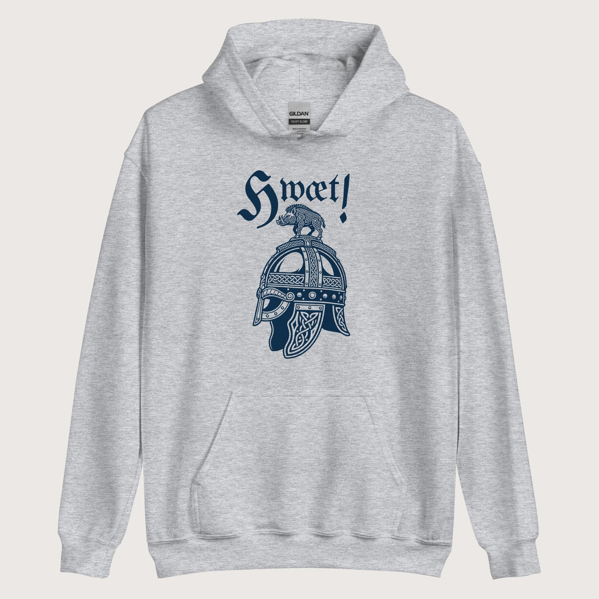 Sport Grey Hwæt Boar-Crested Helmet Hoodie - history buff gift by HistoHead