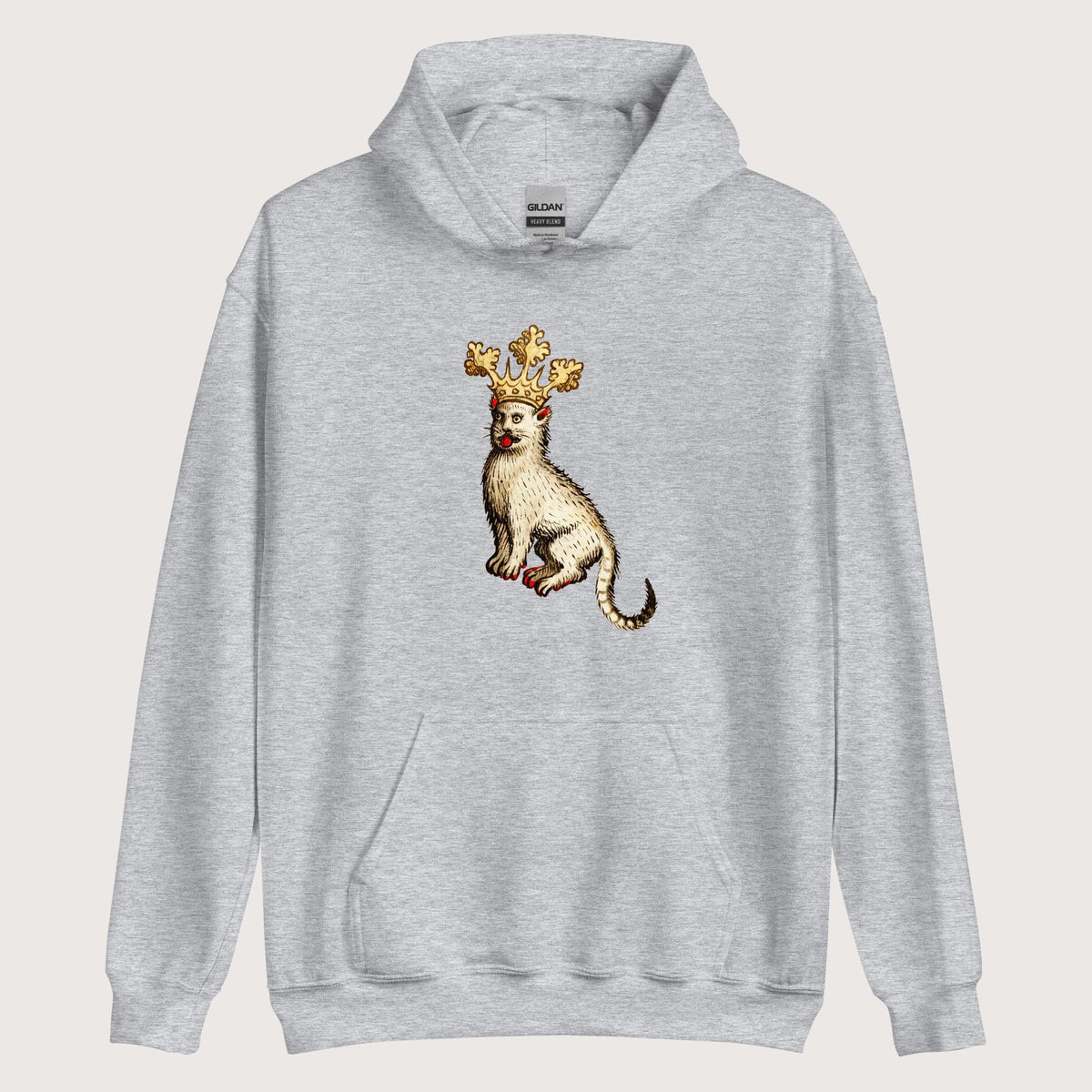 Sport Grey Medieval Cat King Hoodie - history buff gift by HistoHead