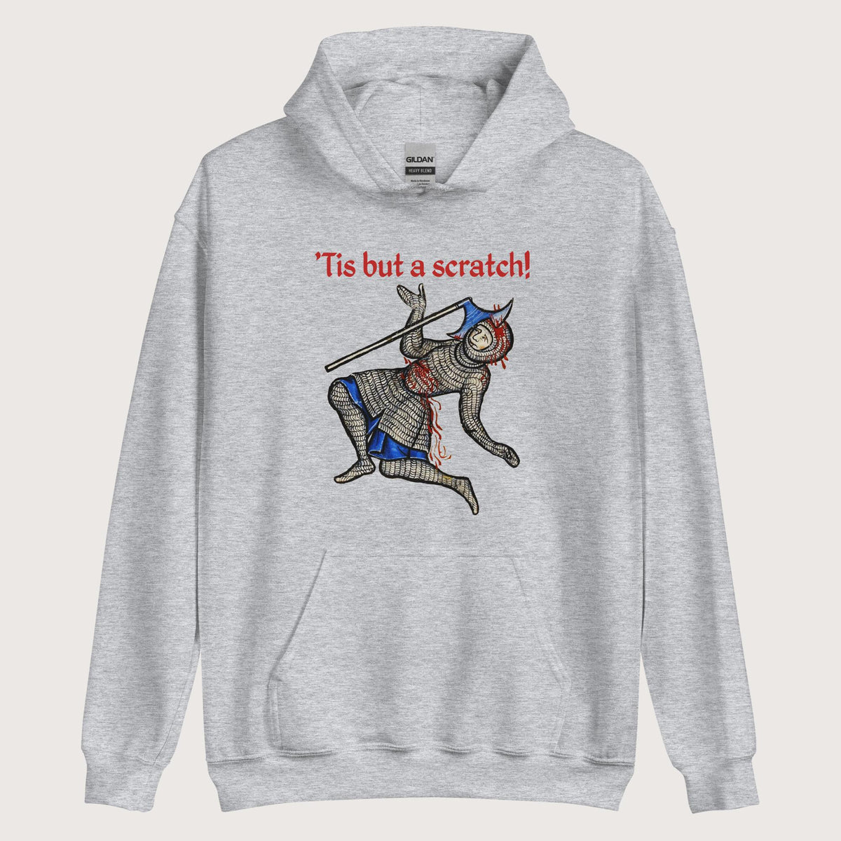 Sport Grey Tis But A Scratch Hoodie - history buff gift by HistoHead