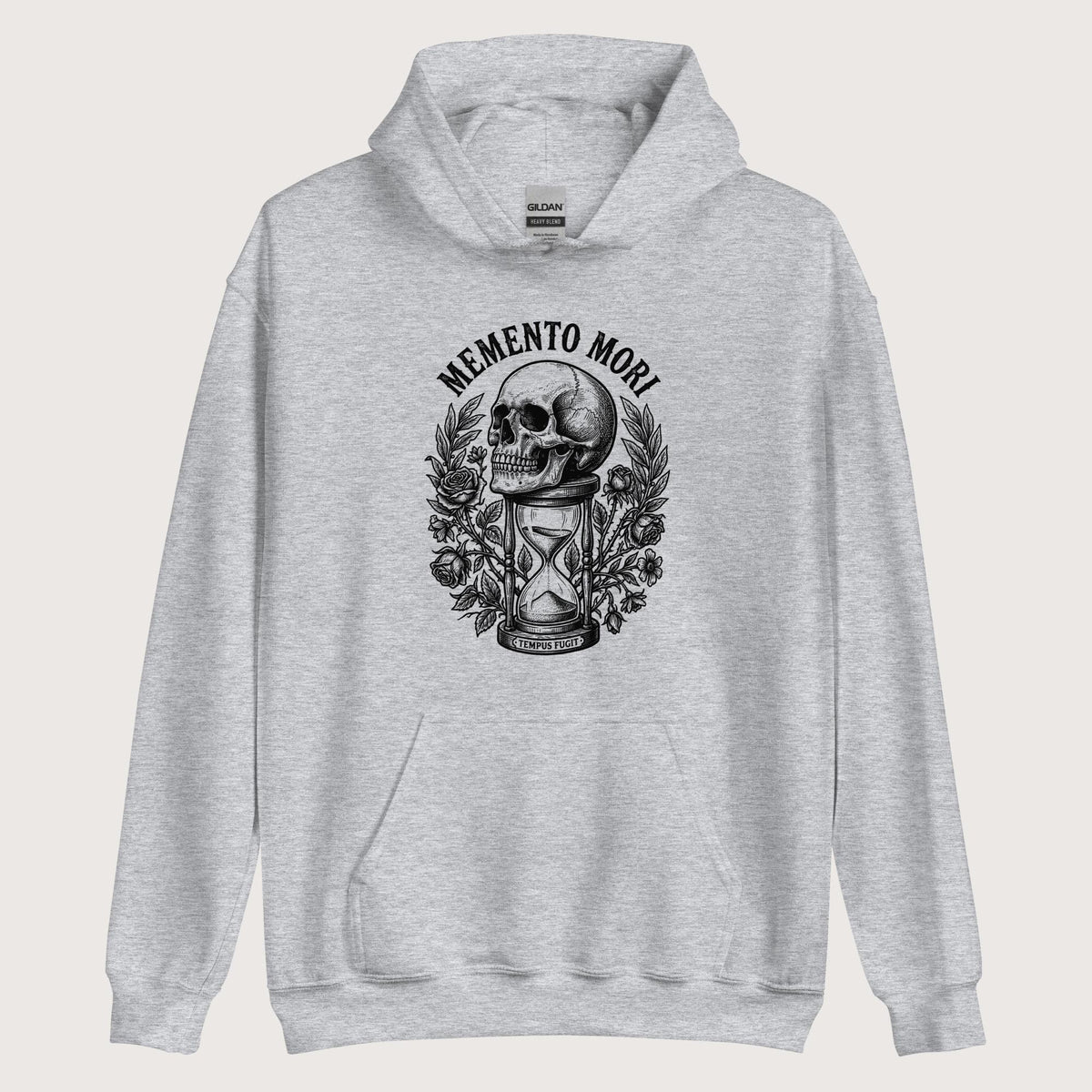 Sport Grey Memento Mori Tempus Fugit Hoodie - history buff gift by HistoHead
