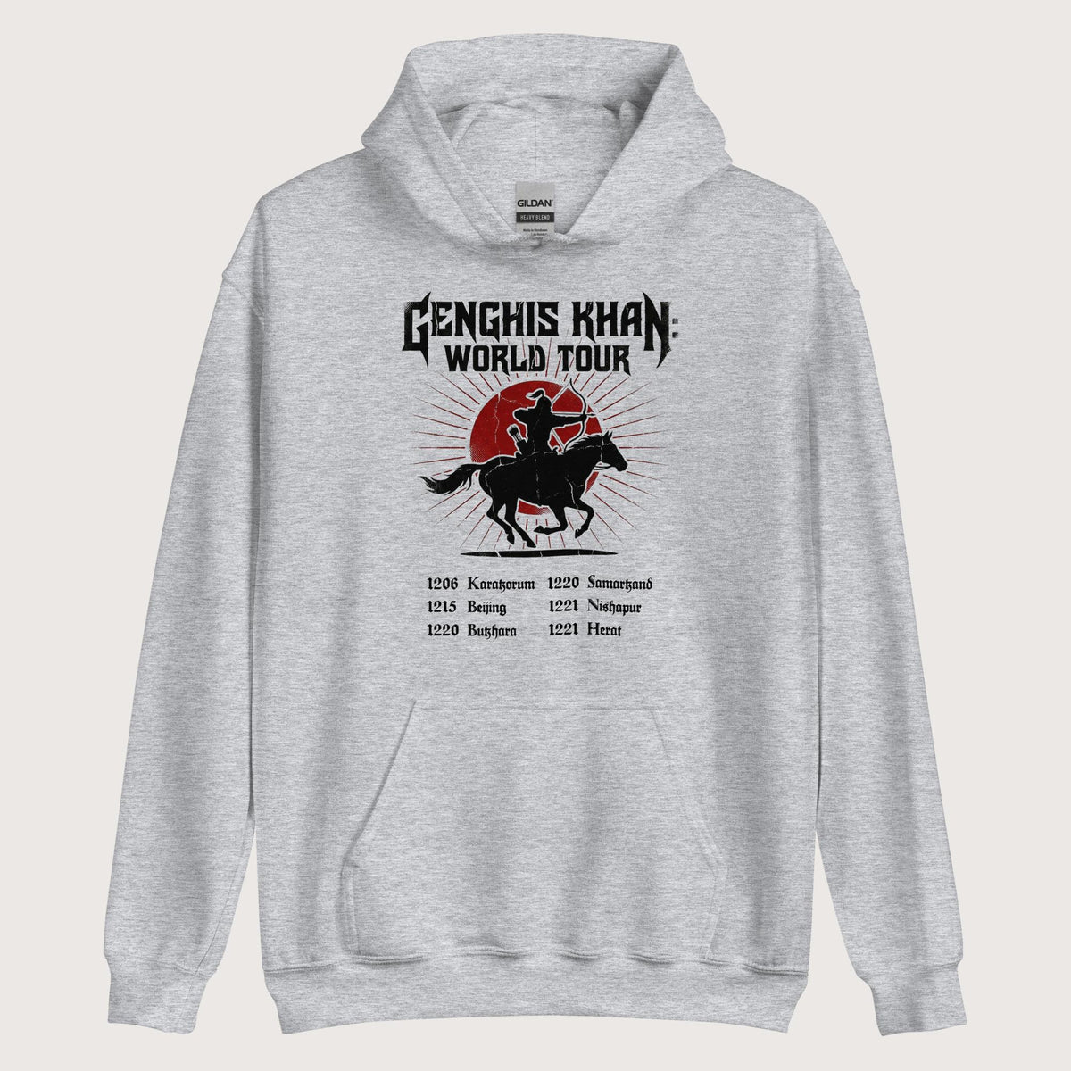 Sport Grey Genghis Khan World Tour Hoodie - history buff gift by HistoHead