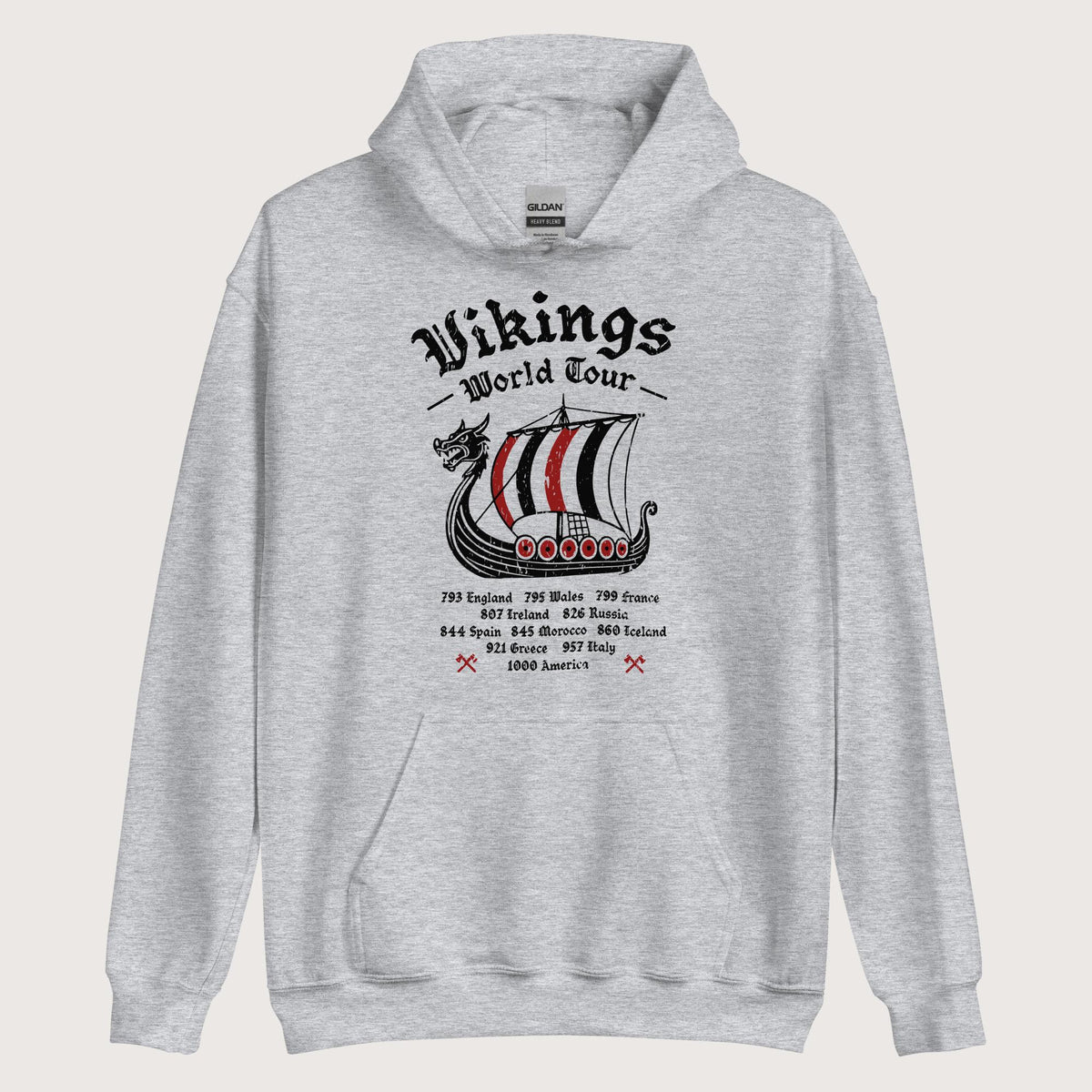 Sport Grey Vikings World Tour Hoodie - history buff gift by HistoHead