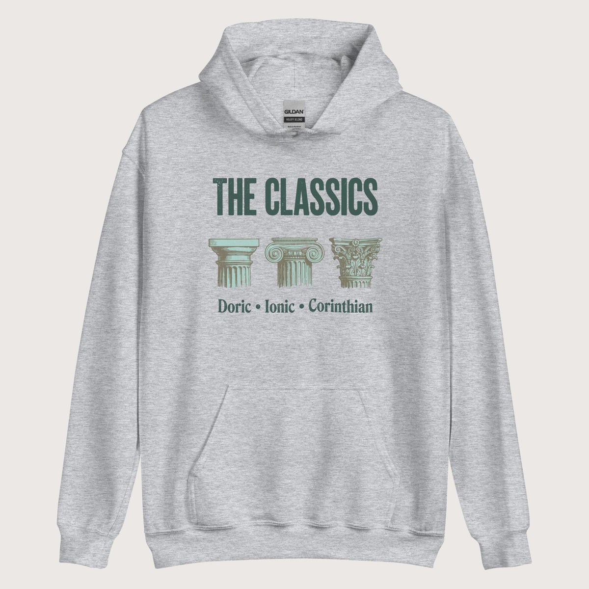 Sport Grey The Classics Doric Ionic Corinthian Hoodie - history buff gift by HistoHead