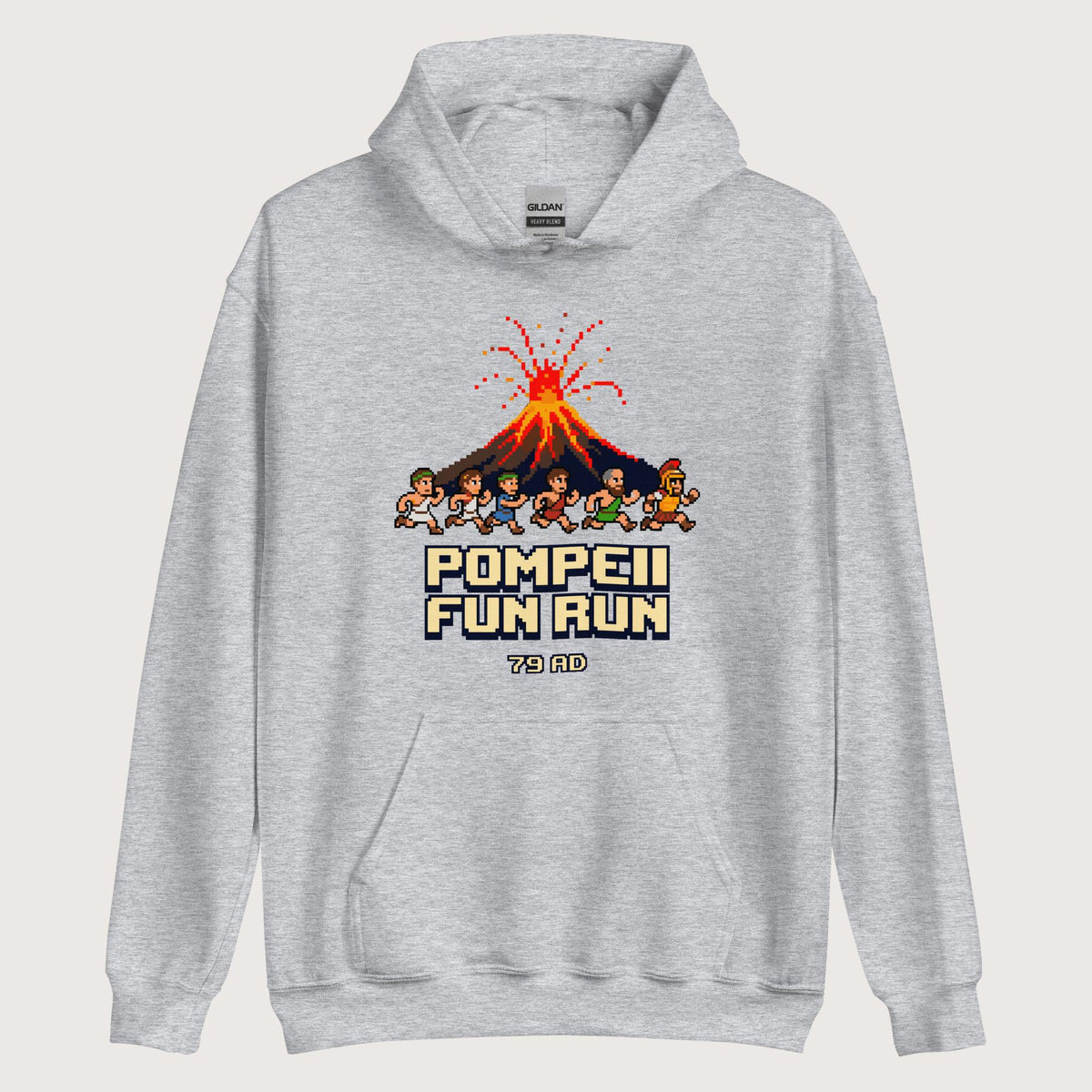 Sport Grey Pompeii Fun Run Pixel Art Hoodie - history buff gift by HistoHead