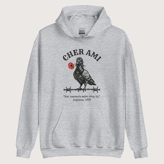 Sport Grey Cher Ami Hoodie - history buff gift by HistoHead