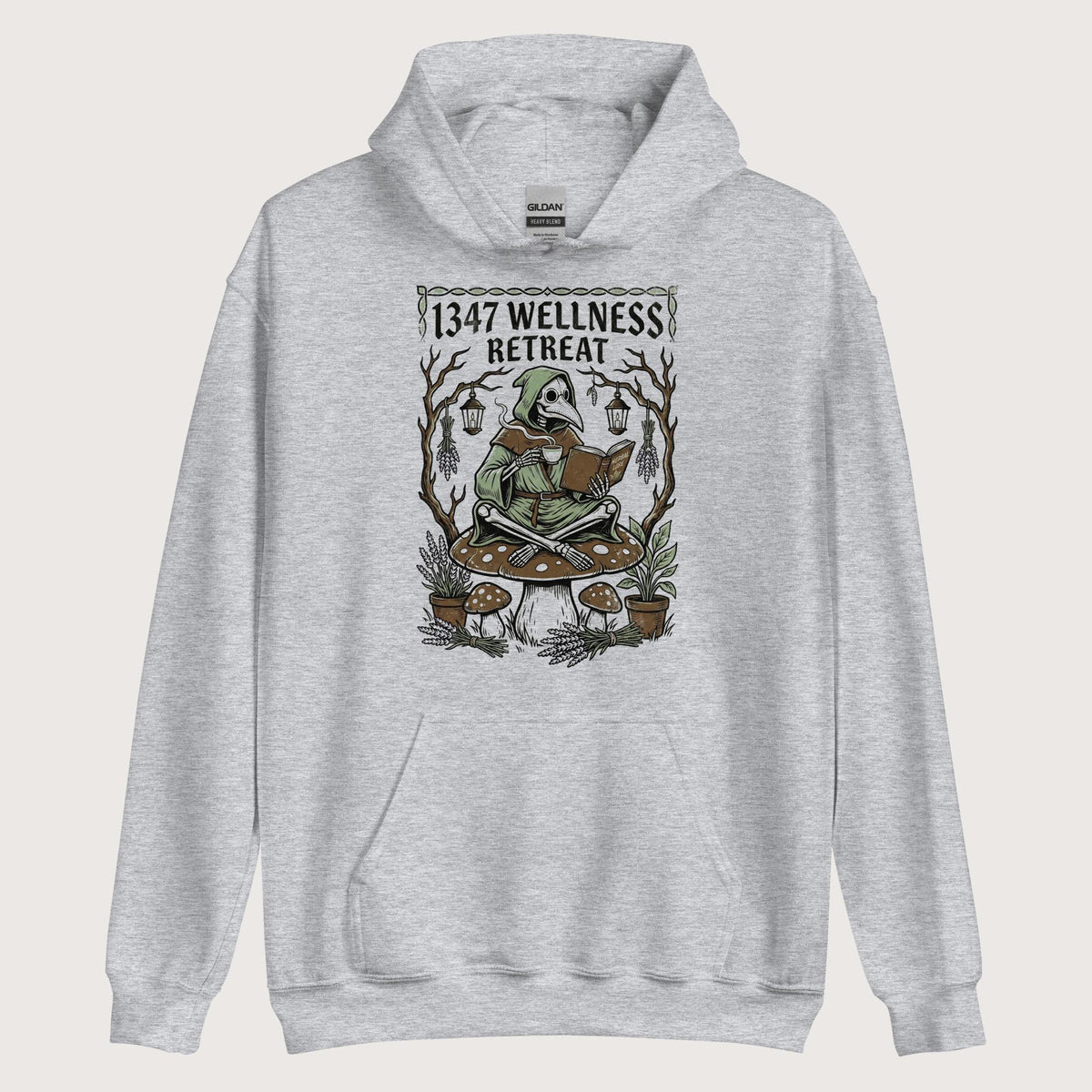 Sport Grey Plague Doctor Wellness Retreat Hoodie - history buff gift by HistoHead