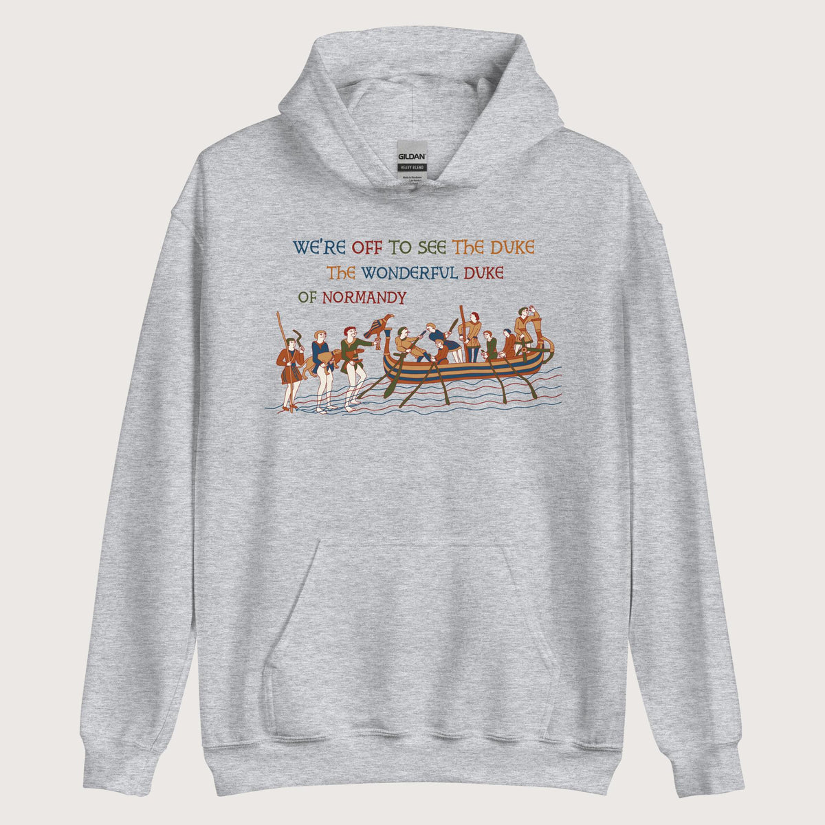 Sport Grey Bayeux Tapestry We're Off to See the Duke Hoodie - history buff gift by HistoHead